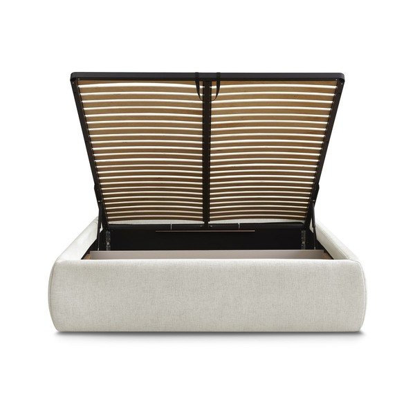 Pat matrimonial bej tapițat cu spațiu de depozitare/fără tăblie cu somieră 160x200 cm Inera – Bobochic Paris-image-4