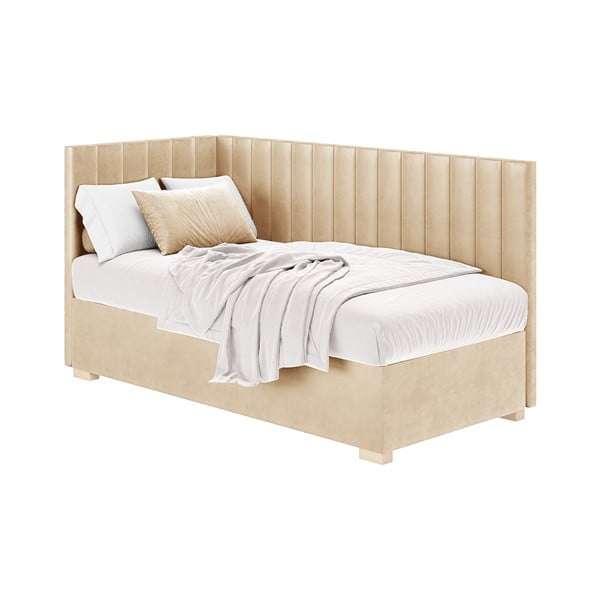 Pat pentru copii  bej pe colț cu spațiu de depozitare cu saltea 90x200 cm Snugi – Ghado-image-2