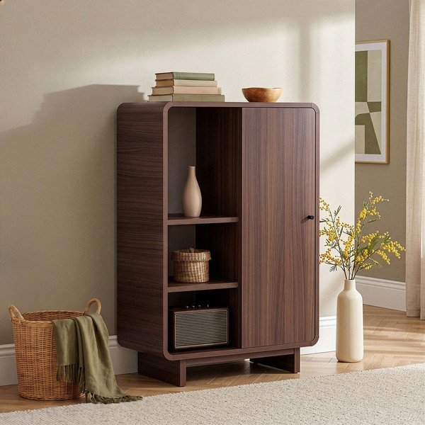 Dulap în culoare naturală închisă cu aspect de lemn de nuc 70x110x34 cm Torina – Nordure-image-1