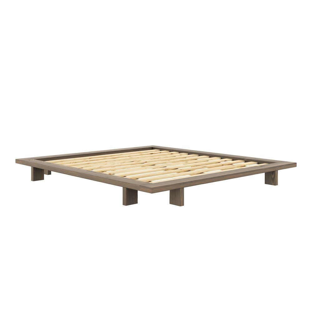Pat matrimonial maro din lemn masiv de pin cu somieră 180x200 cm Japan – Karup Design