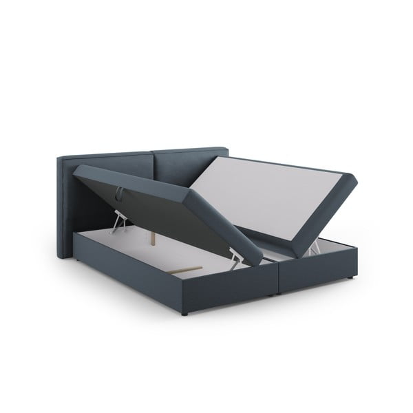 Pat boxspring albastru cu spațiu de depozitare 160x200 cm Arendal – Cosmopolitan Design-image-3