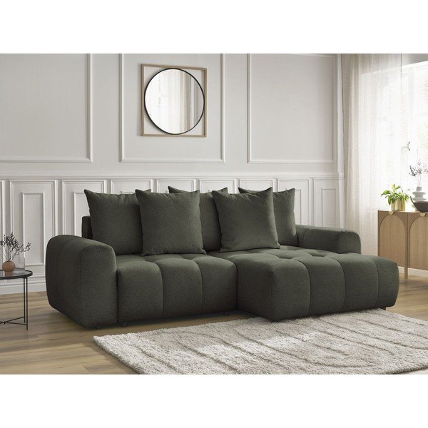 Colțar kaki extensibil/cu spațiu de depozitare cu tapițerie din chenille (cu colț pe partea dreaptă/cu șezlong) Roxelane – Bobochic Paris-image-4