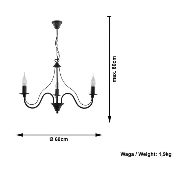 Lustră neagră din metal ø 60 cm Fiorano – Sollux-image-3