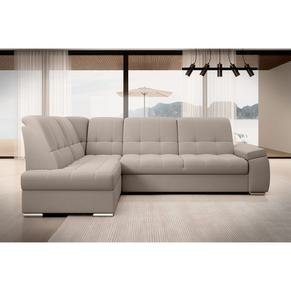 Colțar bej extensibil/cu spațiu de depozitare cu tapițerie din catifea (cu colț pe partea stângă/în formă de ”L”) Sado – ELTAP-image-3