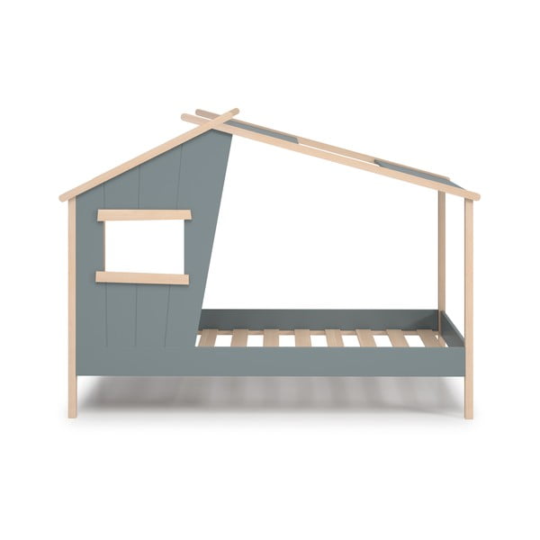 Pat pentru copii  verde prăfuit de tip casă din lemn de pin cu somieră 90x190 cm Luba – Marckeric