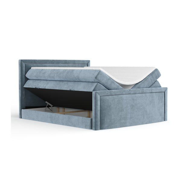 Pat boxspring albastru cu spațiu de depozitare 200x200 cm Lavenda – Maison de Rêve-image-3