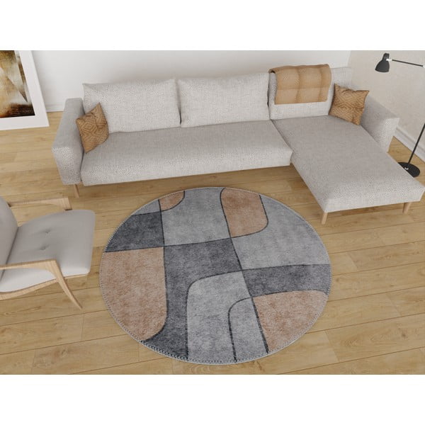 Covor gri lavabil rotund ø 120 cm Yuvarlak – Vitaus-image-1