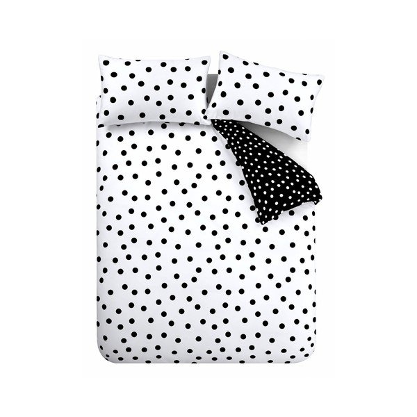 Lenjerie de pat alb-negru pentru pat dublu cu 3 piese 200x200 cm Polka Dot – Catherine Lansfield