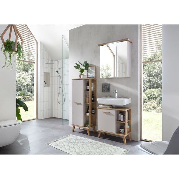 Dulap de baie crem înalt cu aspect de lemn de stejar 50,5x128 cm Quickset 966 – Pelipal-image-3