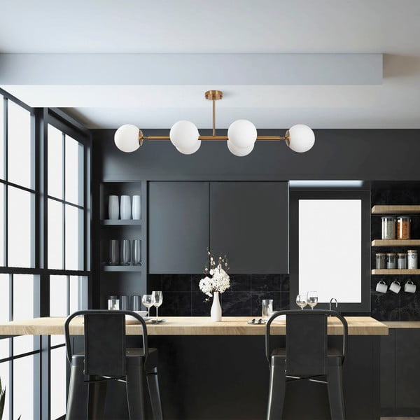 Plafonieră albă/aurie cu abajur din sticlă 40x110 cm Fazli – Opviq lights-image-1