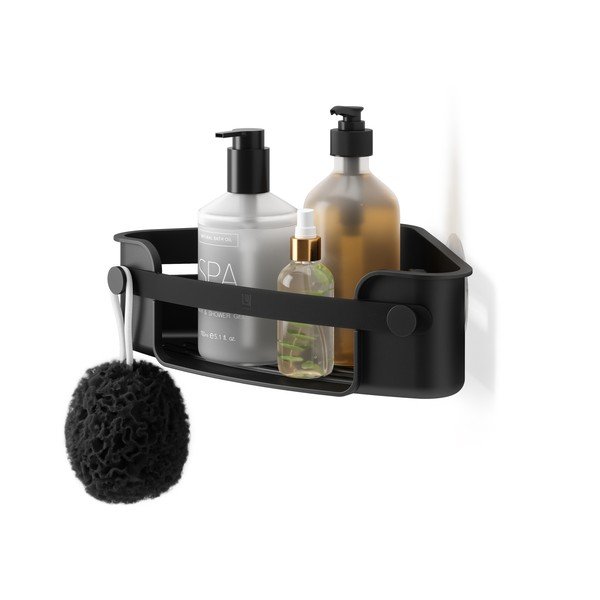 Raft pentru baie negru autoadeziv, pentru colț, din plastic Flex Adhesive – Umbra