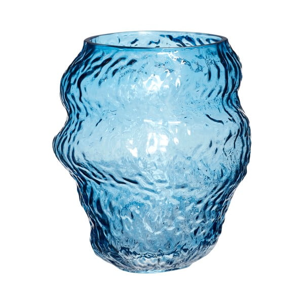 Vază albastru-deschis din sticlă lucrată manual (înălțime 18 cm) Aurora – Hübsch