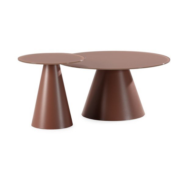 Măsuțe de cafea maro 2 buc. rotunde cu blat din sticlă ø 80 cm Vida – MOME-image-2