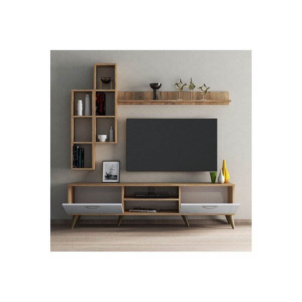Set mobilier TV alb/cu aspect de lemn de pin 180x48 cm Veronica - Kalune Design-image-3