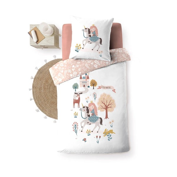 Lenjerie de pat pentru copii albă-roz din bumbac pentru pat de o persoană 140x200 cm Lilibelle – douceur d'intérieur-image-4