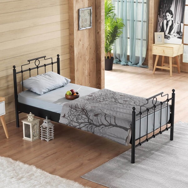 Pat negru din metal cu somieră 90x200 cm Hatkus – Kalune Design-image-3