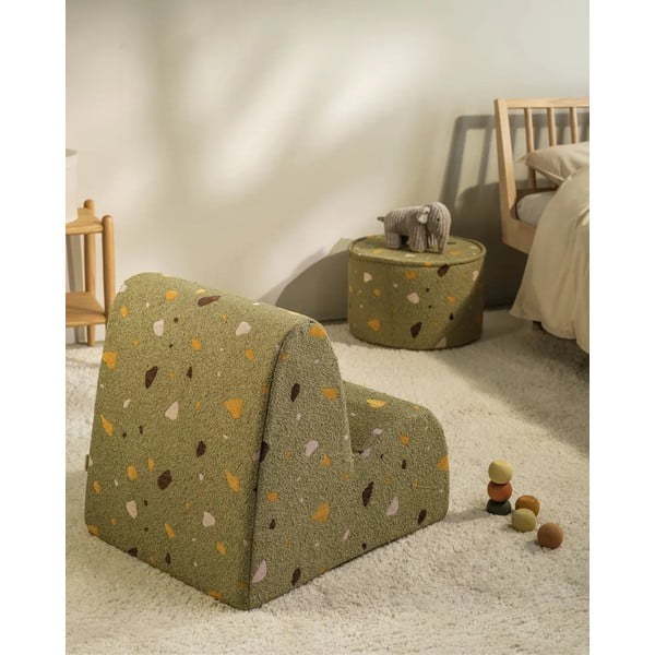 Fotoliu de copii verde cu tapițerie din țesătură bouclé/cu tapițerie din chenille Terrazzo Cloud – Wigiwama-image-4