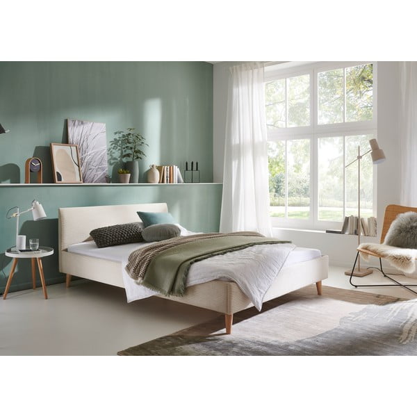 Pat matrimonial bej tapițat fără somieră 140x200 cm Wicki – Meise Möbel-image-1