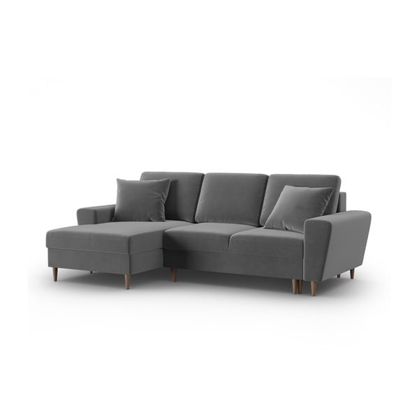 Colțar gri deschis extensibil, cu spațiu de depozitare cu tapițerie din catifea (cu colț pe partea stângă, cu șezlong) Kyoto – Cosmopolitan Design-image-4