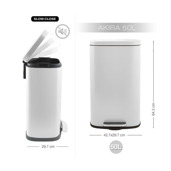 Coș de gunoi alb mat cu pedală din oțel 50 l   Akira – Spirella-image-4