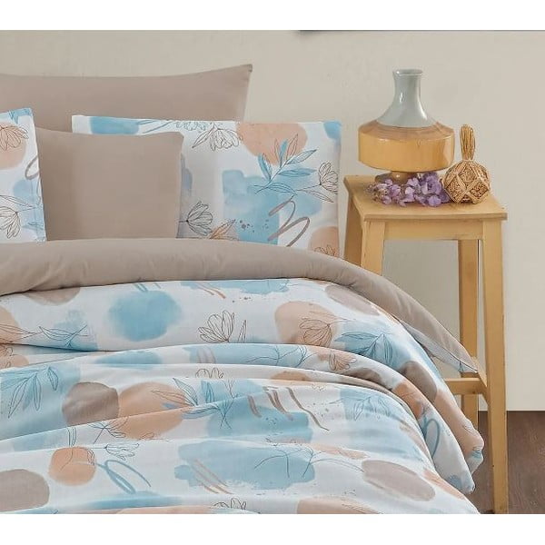 Lenjerie de pat albastră/maro pentru pat dublu/canapea extinsă cu cearceaf inclus/cu 4 piese 200x220 cm Magnolia – Mila Home-image-3