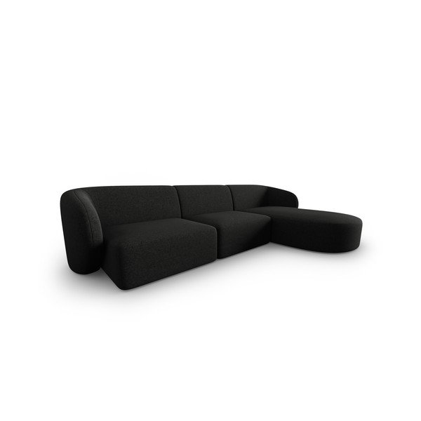 Colțar negru cu tapițerie din chenille (cu colț pe partea dreaptă, cu șezlong) Paolo – Milo Casa-image-1