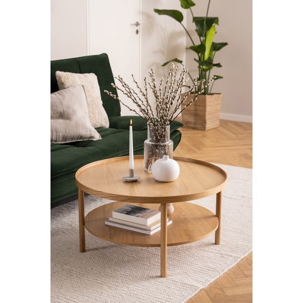 Măsuță de cafea în culoare naturală rotundă cu aspect de lemn de stejar ø 80 cm Banbury – Actona-image-2