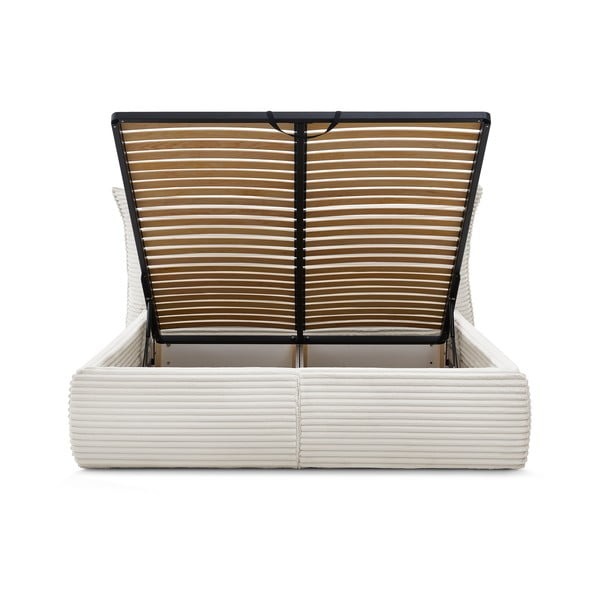 Pat matrimonial crem tapițat cu spațiu de depozitare cu somieră 160x200 cm Jade – Bobochic Paris-image-4