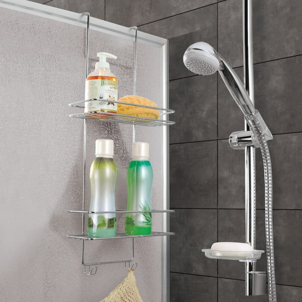 Raft pentru baie argintiu lucios de agățat/autoadeziv din oțel Luxy – Metaltex-image-1