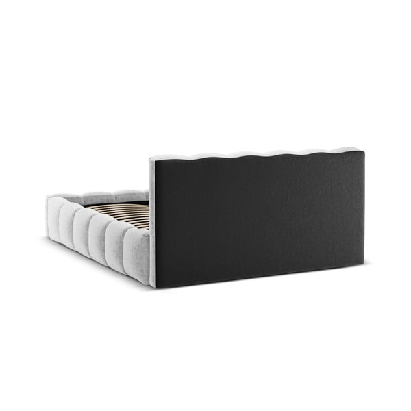 Pat matrimonial gri deschis tapițat cu spațiu de depozitare cu somieră 180x200 cm Lupine – Micadoni Home-image-4