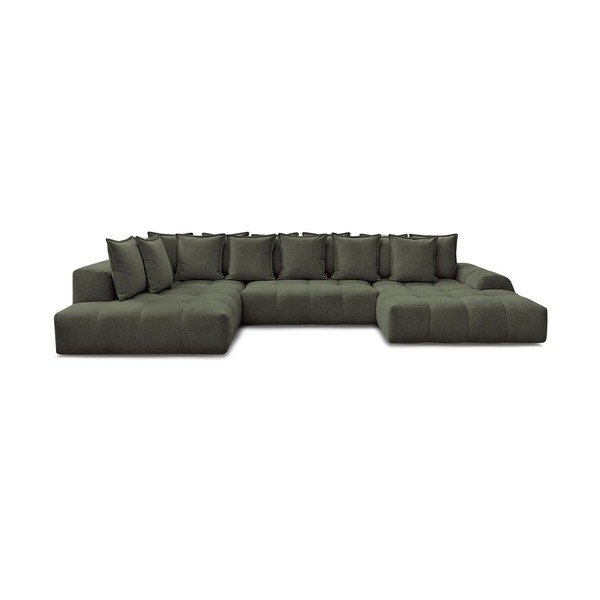 Colțar verde extensibil/cu spațiu de depozitare cu tapițerie din chenille (cu colț pe partea stângă/în formă de "U") Everest – Bobochic Paris