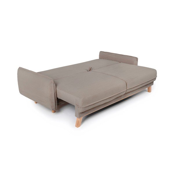 Canapea taupe extensibilă/cu spațiu de depozitare cu tapițerie din catifea reiată  218 cm Tori – Bonami Selection-image-3