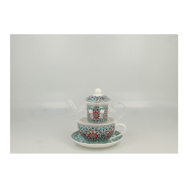Set ceainic din sticlă, ceașcă și farfurioară din porțelan Duo Gift Maroko