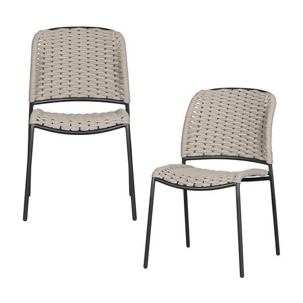 Scaune de grădină negre/bej 2 buc. din metal Taku – Exotan-image-1