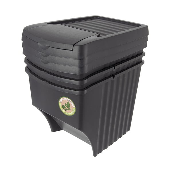 Coșuri de gunoi negre 3 buc. pentru reciclare 3x22 l din plastic – Orion-image-4