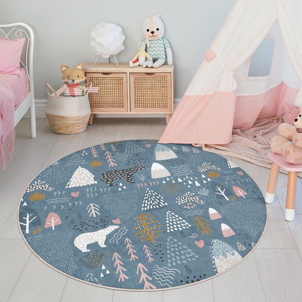 Covor pentru copii albastru lavabil ø120 cm Forest Land – Mila Home-image-4