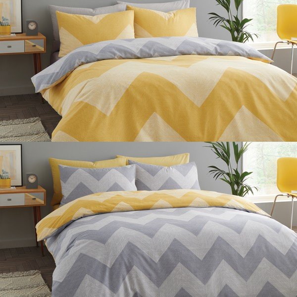 Lenjerie de pat galben-gri 200x135 cm Chevron Geo - Catherine Lansfield-image-4