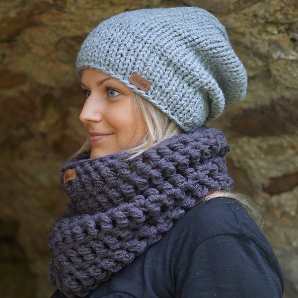 Căciulă tricotată manual DOKE Grey Beanie-image-3