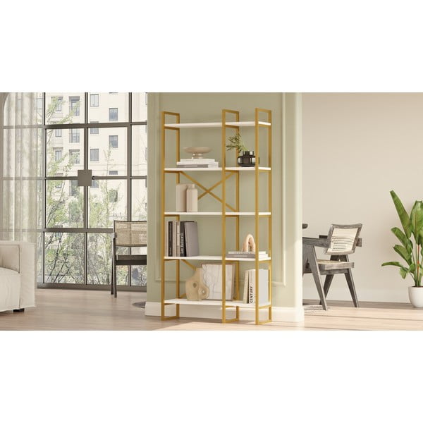 Etajeră alb/auriu 87,5x175 cm Monica – Kalune Design-image-3