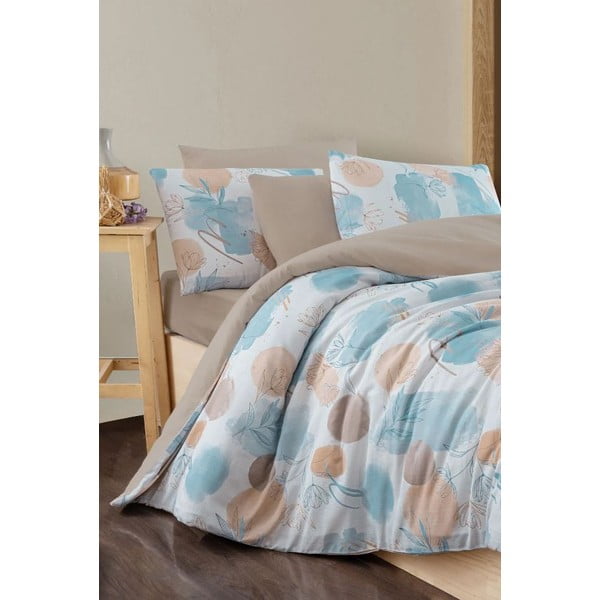 Lenjerie de pat albastră/maro pentru pat dublu/canapea extinsă cu cearceaf inclus/cu 4 piese 200x220 cm Magnolia – Mila Home