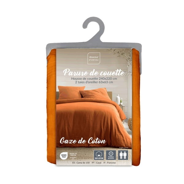 Lenjerie de pat portocalie-maro din muselină pentru pat dublu, extinsă 240x220 cm Angelia – douceur d'intérieur-image-3