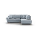 Colțar albastru deschis extensibil, cu spațiu de depozitare cu tapițerie din catifea (cu colț pe partea dreaptă-în formă de ”L”) Kyoto – Cosmopolitan Design