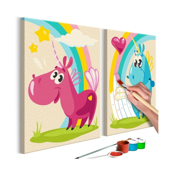 Set DIY pentru crearea unei picturi pe pânză din două părți Artgeist Sweet Unicorns, 33 x 23 cm