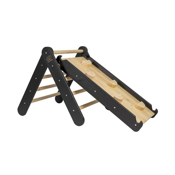 Triunghi Pikler de cățărat negru din lemn de pin 46x87x60 cm Montessori – Meowbaby