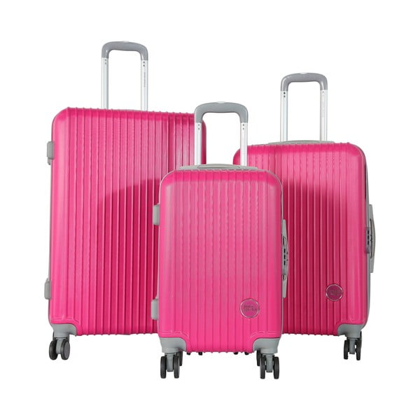 Set 3 valize călătorii pe roți Travel World Emilia, roz