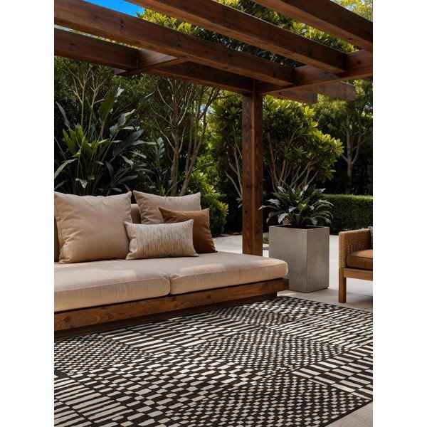 Covor pentru exterior și interior negru/crem 120x170 cm Haringey Barkham – Ted Baker-image-1