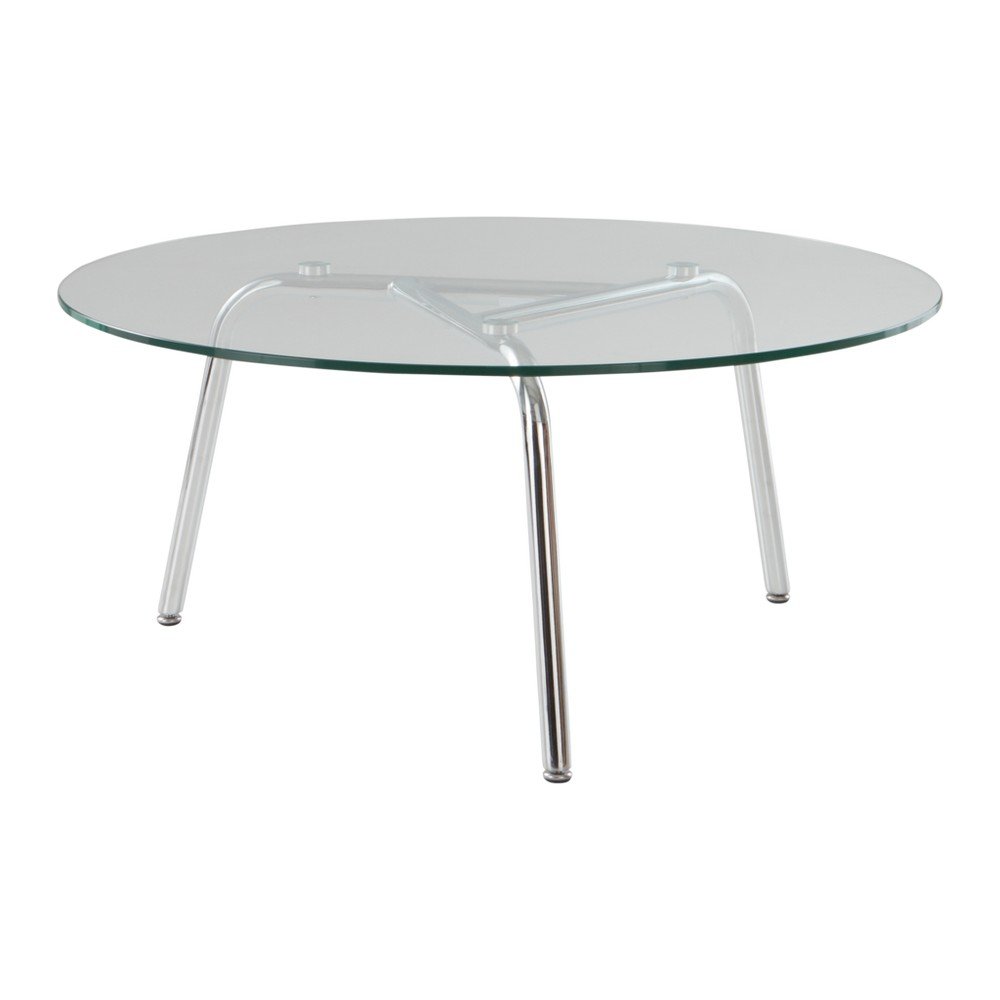Măsuță de cafea argintiu-lucios rotundă cu blat din sticlă ø 90 cm Kyvik – Jotex