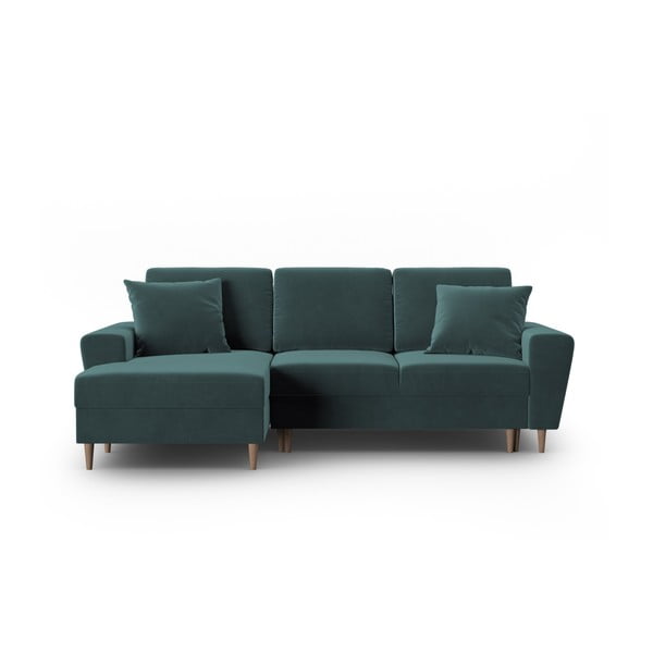 Colțar petrol extensibil, cu spațiu de depozitare cu tapițerie din catifea (cu colț pe partea stângă, cu șezlong) Kyoto – Cosmopolitan Design