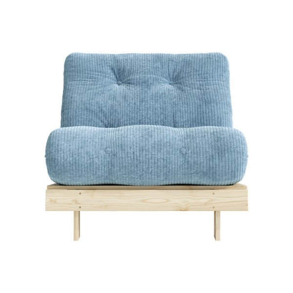 Fotoliu albastru deschis extensibil de tip futon cu tapițerie din catifea reiată Roots – Karup-image-4