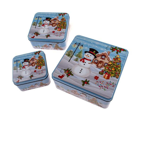 Recipiente 3 buc. din metal pentru prăjituri Snowman – Dakls